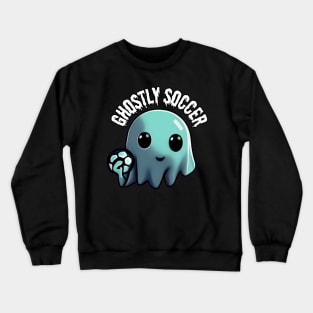 A cute ghost playing soccer: The Ghost's Game of Soccer, Halloween Crewneck Sweatshirt